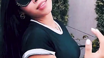 Outdoor no nude posing session with a hot curvy brunette