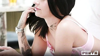 Leggy brunette Chloe Heart feels a good dick in her shaved pussy