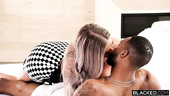 Busty blonde with round ass Hayley Davies rides on a black cock