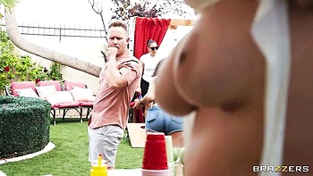 Outdoor fuck in the cowgirl pose with a busty Nika Venom