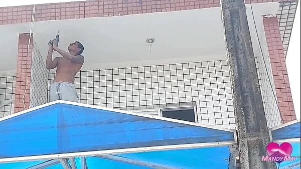 Cumming in her asshole on the balcony