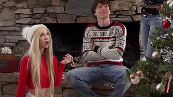 Two cute girls share a big cock in an ffm threesome scene.