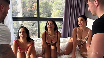 Rauls Bud And Jimmy Bud Fucking Three Awesome Brunettes!!