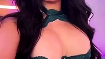 Busty curly brunette with big boobs fucks on couch