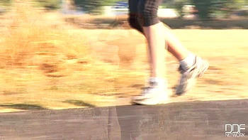 Running with her shapely legs