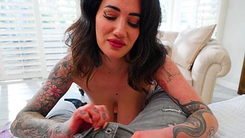 Busty brunette makes a deepthroat blowjob and gets fucked hard