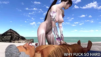 3D Sexy Cosplay Asian Model Cheating with Big Dick on the Beach