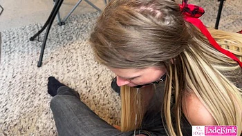 Schoolgirl BDSM bound, handcuffed and spanked