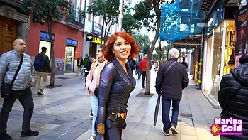 Black widow cosplay cumwalk