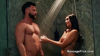 Lubed Latina perfection blows client on massage session