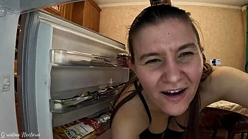 Homemade Russian Couple Prank! Husband Films Me Getting Fucked by a Big White Cock in Kitchen