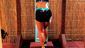 Lewd brunette ashley storm jerks big cock outdoor