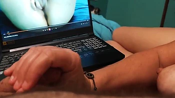 Watch Bella Spank His Cock While Watching Porn