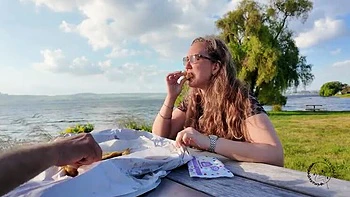 Heidi Blaze Outdoor Sex - Big Tits MILF Flashing Skirt Gets Creampie By Husband