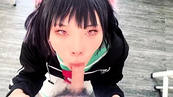 Extreme close up of Japanese teen masturbating