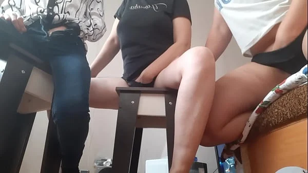 We cum together with our neighbor with dirty talk - Lesbian Illusion Girls
