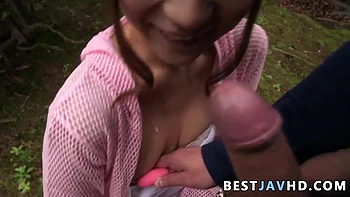 Dirty Asian doll Anna Anjo gives blowjob in outdoor - sexy xxx Asian porn!