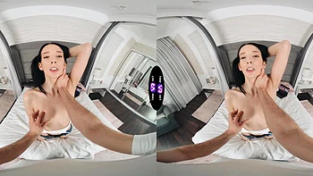 Virtual reality sex with a gorgeous brunette teen Jasmine Jayne on the bed