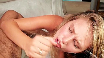 Greedily Sucked His Cock And Spread The Cum All Over Herself