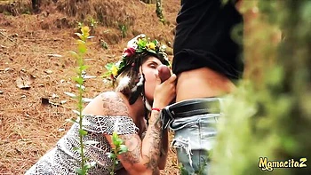 Spicy outdoor fuck in the cowgirl pose with a curvy Sara Blonde