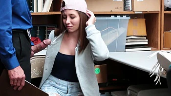 The couple has sex in the office, with Hayden Hennessy getting fucked hard.