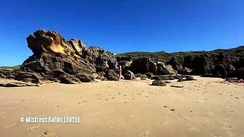 Blonde MistressBaton Whipping Slave in Swimsuit on Sunny South Africa Beach - BDSM Femdom Punishment