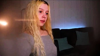 Curly blonde teen masturbates solo with dildo