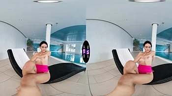 Brunette Vixi Rafi masturbates in VR solo session