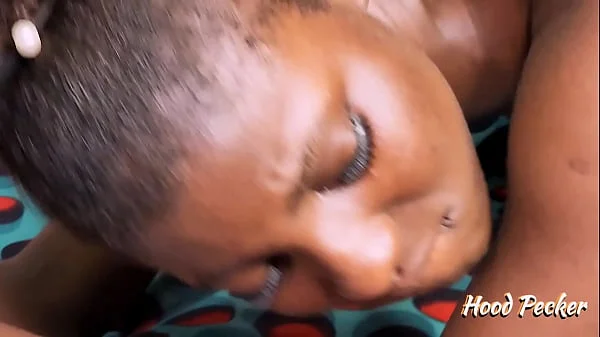 Slutty black teen getting her pussy stretched.