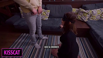 Wife’s Birthday Surprise: POV Threesome with Courier, Double Fuck & Facial