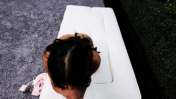 Big-boobed brunette fucks four doggy style