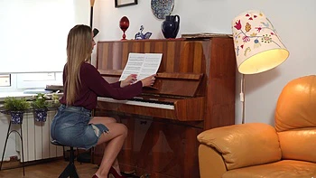 Blonde with natural tits masturbating alone, showing her tight ass hole