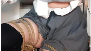 Office Siren Drooling In Rope Bondage